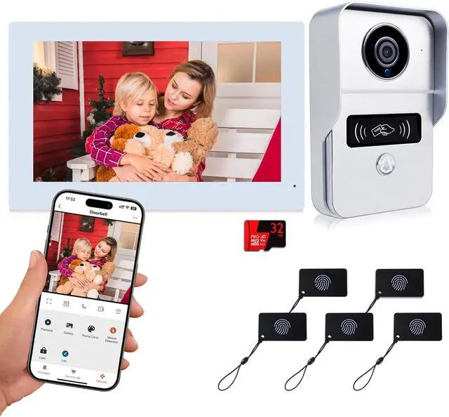 Main image of 2-Wire Video Intercom System, 7 Inch 1080P Touchscreen WiFi Video Doorbell Door Phone System, No Monthly Fees, Snapshot, Monitoring Tuya App Card Unlock for Home Apartment (Monitor with WiFi)