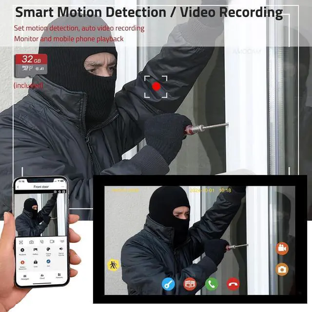 Alt view image 6 of 7 - 2-Wire Video Intercom System, 7 Inch 1080P Touchscreen WiFi Video Doorbell Door Phone System, No Monthly Fees, Snapshot, Monitoring Tuya App Card Unlock for Home Apartment (Monitor with WiFi)