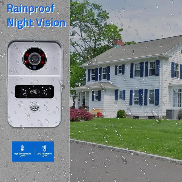 Alt view image 4 of 7 - 2-Wire Video Intercom System, 7 Inch 1080P Touchscreen WiFi Video Doorbell Door Phone System, No Monthly Fees, Snapshot, Monitoring Tuya App Card Unlock for Home Apartment (Monitor with WiFi)