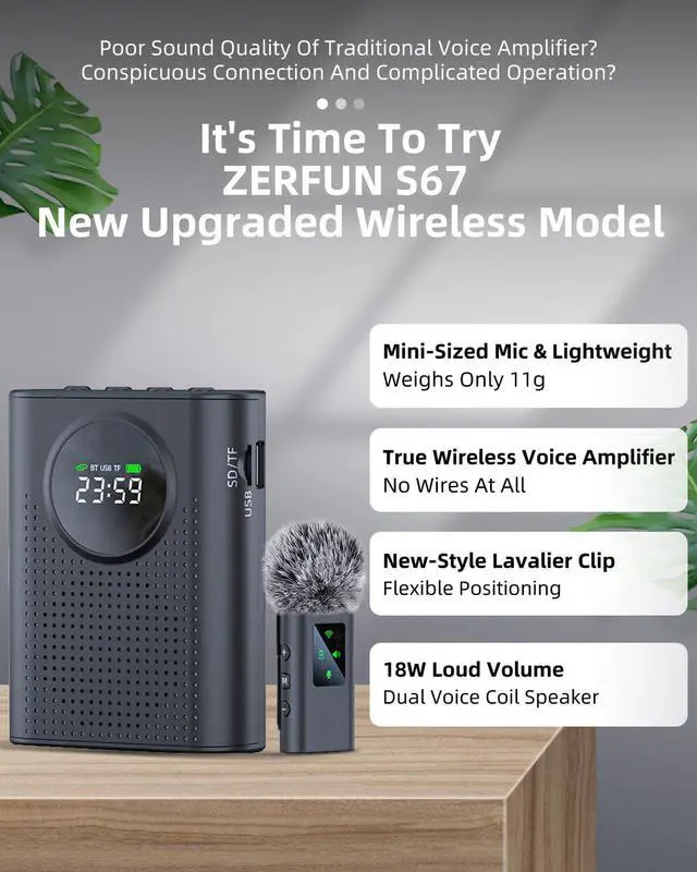 Alt view image 2 of 7 - Rechargeable Voice Amplifier Wireless Microphone for Teachers Classroom, Mini Lavalier Lapel Mic Clip Magnetic, Portable Bluetooth Speaker with LED Display for Class, Tour Guide, Coaches, Black