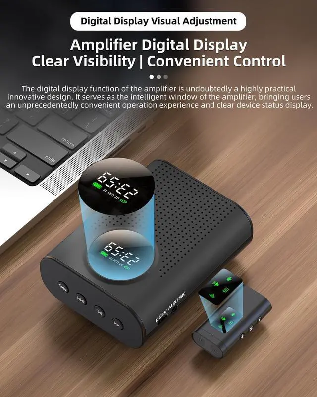 Alt view image 5 of 7 - Rechargeable Voice Amplifier Wireless Microphone for Teachers Classroom, Mini Lavalier Lapel Mic Clip Magnetic, Portable Bluetooth Speaker with LED Display for Class, Tour Guide, Coaches, Black