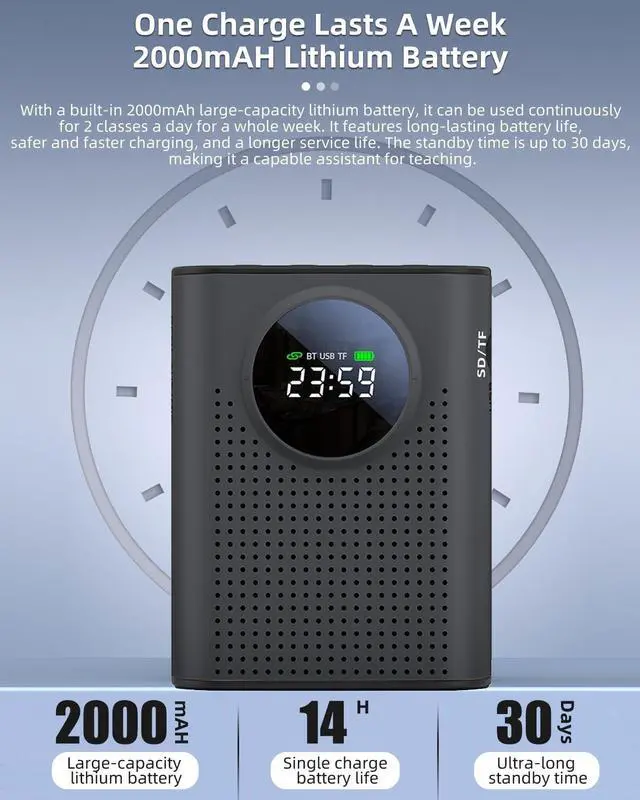 Alt view image 6 of 7 - Rechargeable Voice Amplifier Wireless Microphone for Teachers Classroom, Mini Lavalier Lapel Mic Clip Magnetic, Portable Bluetooth Speaker with LED Display for Class, Tour Guide, Coaches, Black