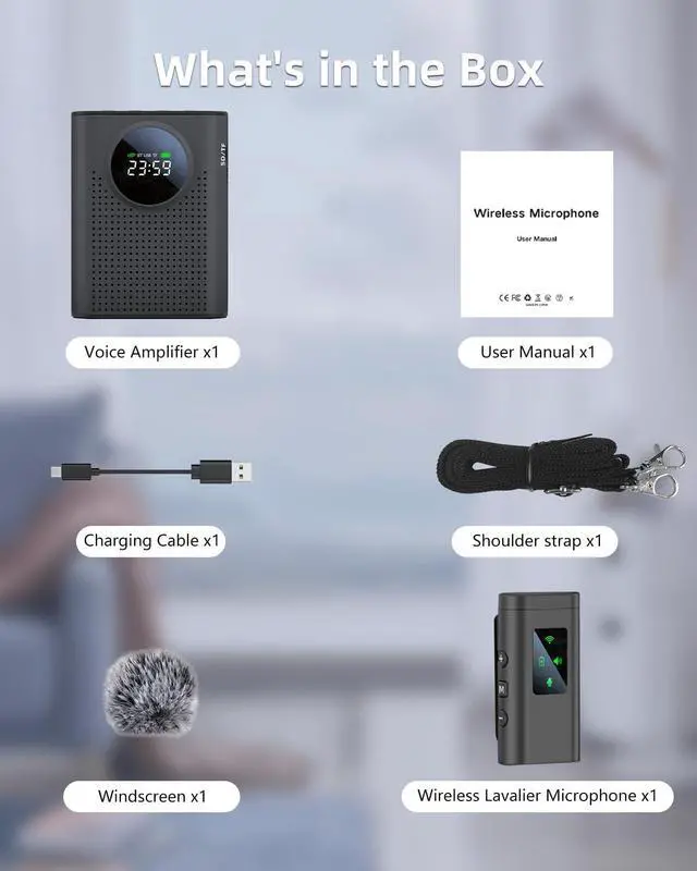 Alt view image 7 of 7 - Rechargeable Voice Amplifier Wireless Microphone for Teachers Classroom, Mini Lavalier Lapel Mic Clip Magnetic, Portable Bluetooth Speaker with LED Display for Class, Tour Guide, Coaches, Black