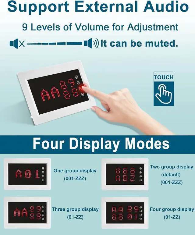 Alt view image 3 of 7 - Restaurant Pager System Wireless Calling System 1200+ Feet with 1 Singal Amplifier/1 Display Receiver/2 Watch Pagers/15 Waterproof Call Buttons for Restaurant Cafe Church Clinic Hospital