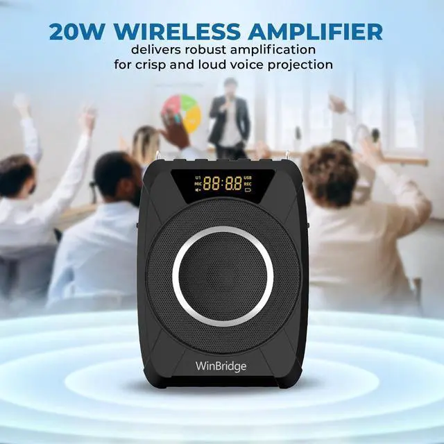 Alt view image 2 of 7 - Powerful Portable Voice Amplifier with Bluetooth5.0, Recording and UHF Wireless Microphone Headset - 20W Speaker System for Teachers, Singers, Coaches