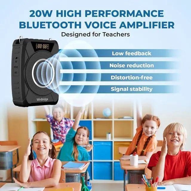 Alt view image 3 of 7 - Powerful Portable Voice Amplifier with Bluetooth5.0, Recording and UHF Wireless Microphone Headset - 20W Speaker System for Teachers, Singers, Coaches