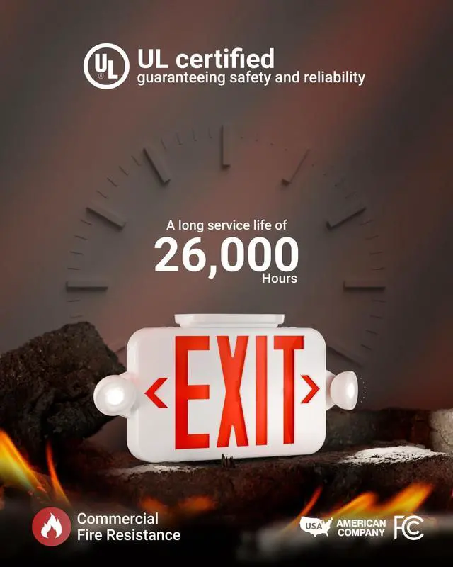 Alt view image 7 of 7 - Sunco 12 Pack LED Exit Sign With Emergency Lights, Red, Two Mini Adjustable Lights, 94V-0 Fire Resistant, Backup Battery, 2.3W 6000K Daylight Deluxe, 200 Lumens 120-277V, Wall Or Ceiling Mount UL