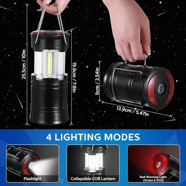Alt view image 2 of 7 - 8Pack Camping Lights and Lanterns Battery Powered Lanterns for Power Outages Lantern Flashlight Red Light and Magnet Base Collapsible Portable Waterproof Emergency Light for Hurricanes Outdoor Hiking