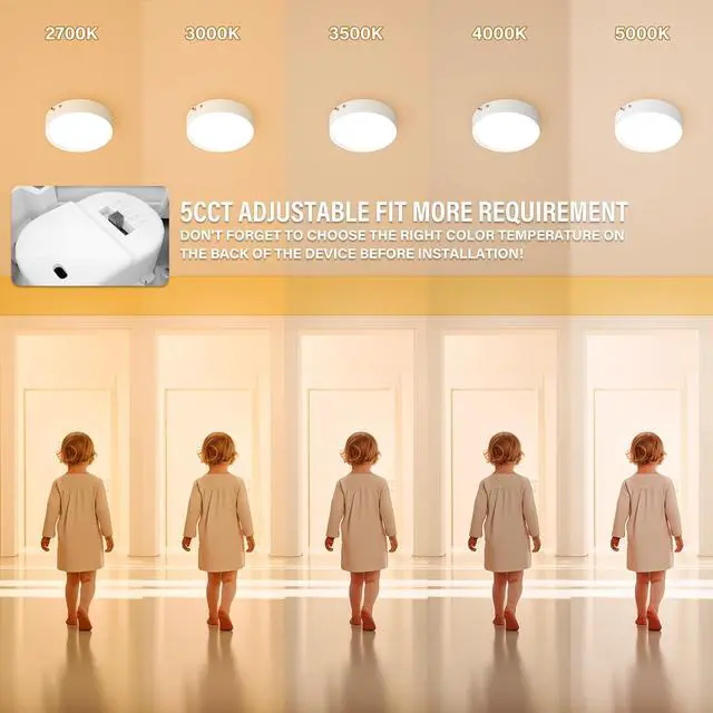 Alt view image 3 of 6 - LED Ceiling Lights with Emergency Lighting: 7 Inch Flush 5CCT Dimmable Disk Lamp with Emergency Battery Backup for Household Hall Living Bedroom Kitchen Hotel Apartment, 120-277V, ETL/Wet Rated