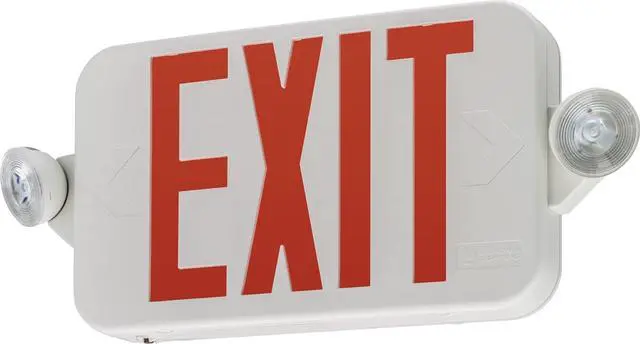 Main image of Basics LED Exit Sign/Emergency Light Combo, Red/Green Switchable Exit Sign and Emergency Lights for Business, 2-Head Fixture, Round Lamp Heads, White (ECRG RD M6)