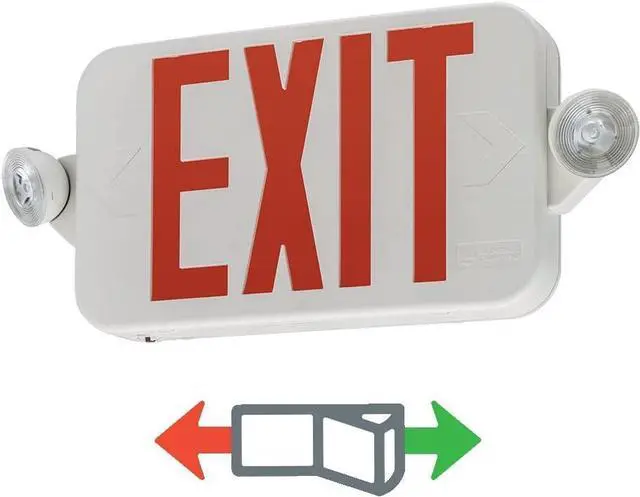 Alt view image 5 of 7 - Basics LED Exit Sign/Emergency Light Combo, Red/Green Switchable Exit Sign and Emergency Lights for Business, 2-Head Fixture, Round Lamp Heads, White (ECRG RD M6)