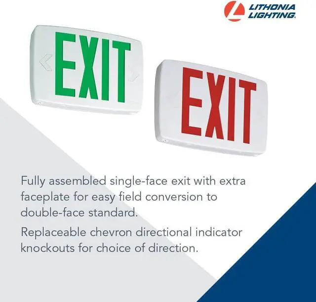 Alt view image 3 of 7 - Quantum LED Emergency Exit Sign, Thermoplastic Exit Only Sign with Stencil-Faced White Housing and Red Letters with Nickel Cadium battery (LQM S W 3 R 120/277 EL N M6)