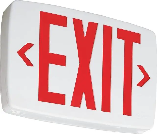 Alt view image 5 of 7 - Quantum LED Emergency Exit Sign, Thermoplastic Exit Only Sign with Stencil-Faced White Housing and Red Letters with Nickel Cadium battery (LQM S W 3 R 120/277 EL N M6)