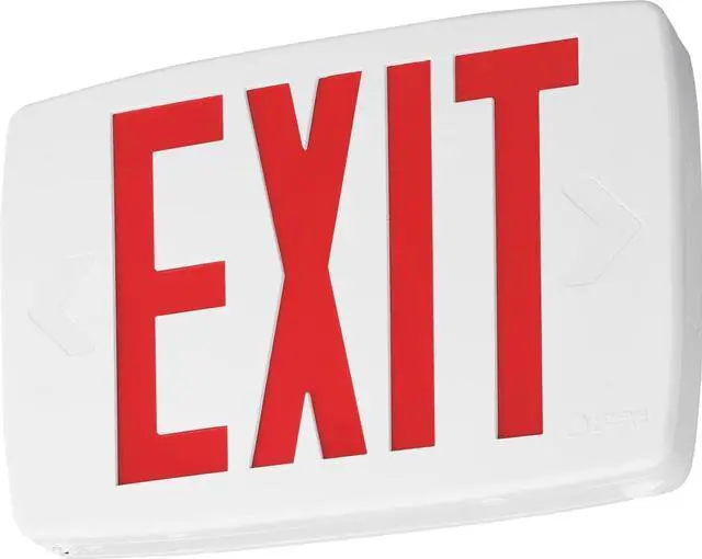 Alt view image 7 of 7 - Quantum LED Emergency Exit Sign, Thermoplastic Exit Only Sign with Stencil-Faced White Housing and Red Letters with Nickel Cadium battery (LQM S W 3 R 120/277 EL N M6)