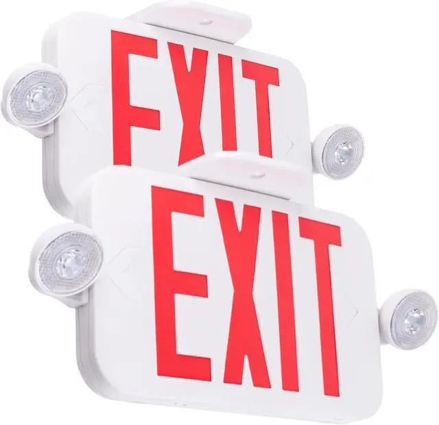 Main image of LED Combo EXIT Sign with 2 Adjustable Head Lights and Double Face, Back Up Batteries- US Standard Red Letter Emergency Exit Lighting, UL 924 and CEC Qualified, 120-277 Voltage, 2-Pack