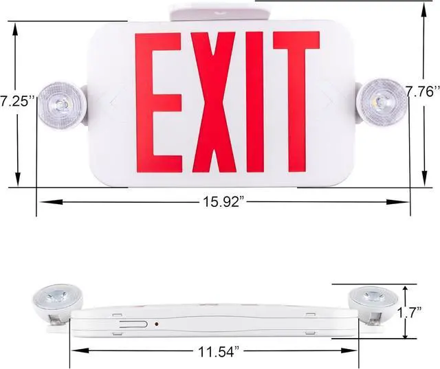 Alt view image 6 of 7 - LED Combo EXIT Sign with 2 Adjustable Head Lights and Double Face, Back Up Batteries- US Standard Red Letter Emergency Exit Lighting, UL 924 and CEC Qualified, 120-277 Voltage, 2-Pack