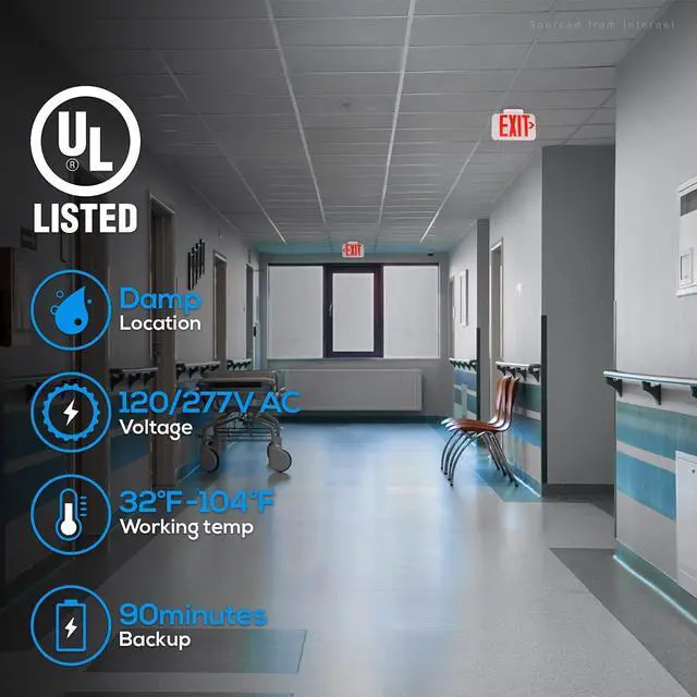 Alt view image 2 of 7 - LED Exit Sign, Emergency Exit Light with Battery Backup, Double Face, UL 924, AC 120/277V, Damp Location, Hardwired Red Letter Exit Lights for Business Indoor, Pack of 4