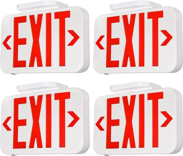 Main image of LED Exit Sign, Emergency Exit Light with Battery Backup, Double Face, UL 924, AC 120/277V, Damp Location, Hardwired Red Letter Exit Lights for Business Indoor, Pack of 4