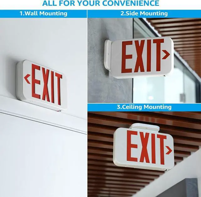 Alt view image 4 of 7 - LED Exit Sign, Emergency Exit Light with Battery Backup, Double Face, UL 924, AC 120/277V, Damp Location, Hardwired Red Letter Exit Lights for Business Indoor, Pack of 4