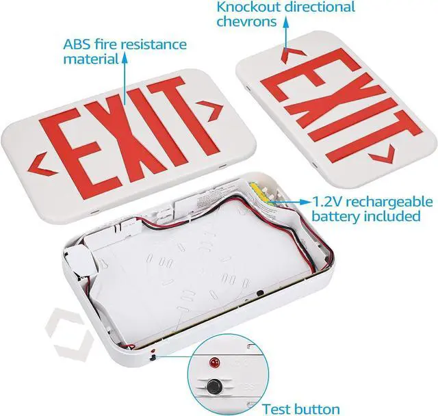 Alt view image 5 of 7 - LED Exit Sign, Emergency Exit Light with Battery Backup, Double Face, UL 924, AC 120/277V, Damp Location, Hardwired Red Letter Exit Lights for Business Indoor, Pack of 4