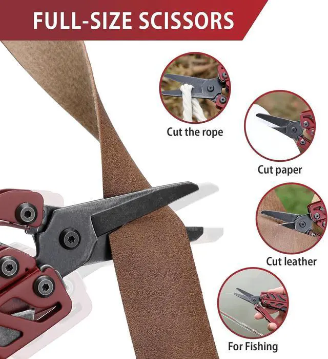 Alt view image 4 of 6 - Flagship Pro, Multi Tool, Multitool Pliers with Big Folding Scissors, Replaceable Wire Cutters and Safety Locking, Multi Tool Pocket Knife, Survival Tools with Glass Breaker, Gifts for Men-Red