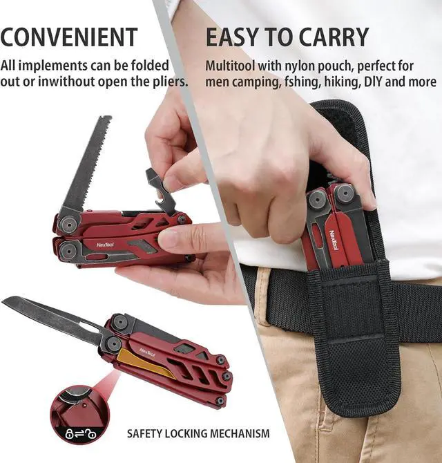 Alt view image 5 of 6 - Flagship Pro, Multi Tool, Multitool Pliers with Big Folding Scissors, Replaceable Wire Cutters and Safety Locking, Multi Tool Pocket Knife, Survival Tools with Glass Breaker, Gifts for Men-Red