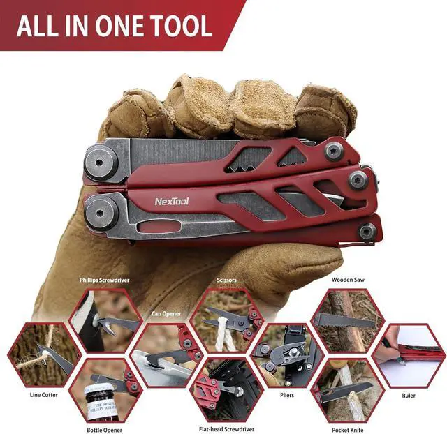 Alt view image 6 of 6 - Flagship Pro, Multi Tool, Multitool Pliers with Big Folding Scissors, Replaceable Wire Cutters and Safety Locking, Multi Tool Pocket Knife, Survival Tools with Glass Breaker, Gifts for Men-Red