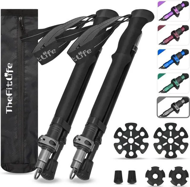 Main image of Collapsible Trekking Poles for Hiking  Lightweight Folding Walking Sticks for Men and Women with Extra-Long Foam Handle and Metal Flip Lock