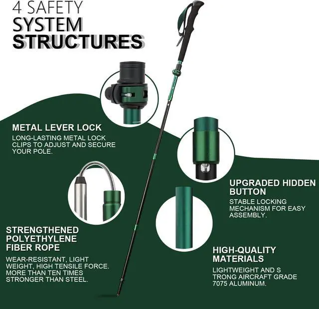 Alt view image 2 of 7 - Collapsible Trekking Poles for Hiking  Lightweight Folding Walking Sticks for Men and Women with Extra-Long Foam Handle and Metal Flip Lock