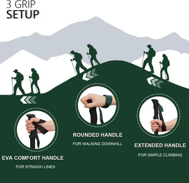 Alt view image 3 of 7 - Collapsible Trekking Poles for Hiking  Lightweight Folding Walking Sticks for Men and Women with Extra-Long Foam Handle and Metal Flip Lock