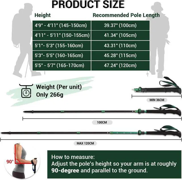 Alt view image 4 of 7 - Collapsible Trekking Poles for Hiking  Lightweight Folding Walking Sticks for Men and Women with Extra-Long Foam Handle and Metal Flip Lock