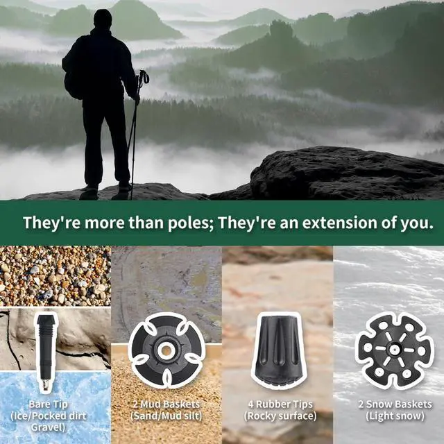 Alt view image 7 of 7 - Collapsible Trekking Poles for Hiking  Lightweight Folding Walking Sticks for Men and Women with Extra-Long Foam Handle and Metal Flip Lock