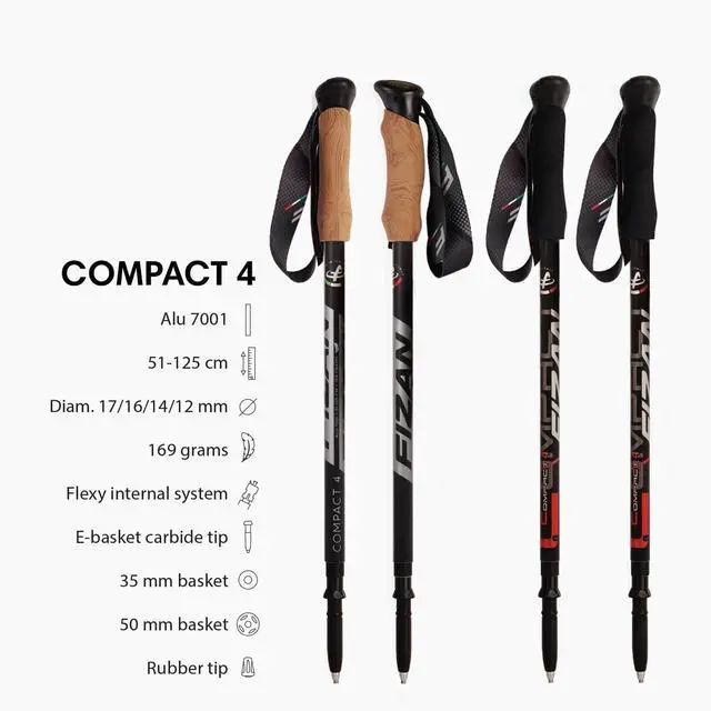 Alt view image 2 of 7 - Compact 4 Trekking Poles  6.0 oz Ultralight, Backpacking, Thru Hiking Poles, Adjustable, Collapsible, Customized Fit, EVA Grips, Aluminum Walking Sticks (Compact 4)