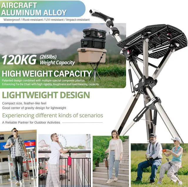 Alt view image 6 of 7 - Ta-Da Chair Series 1 Pro, Portable Trekking Hiking Pole, Folding Walking Stick with Seat, Walking Cane with Chair, Foldable Chair, Lightweight Aluminum, Easy Carry and Storage, Anti-Slip