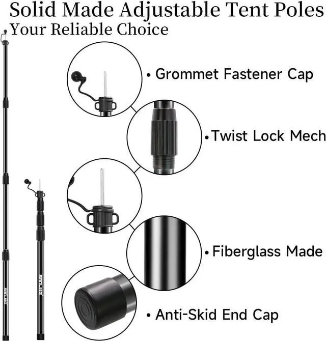 Alt view image 6 of 7 - Tent Poles for Tarp, 8.2' Fiberglass Tarp Poles Set of 4, Tent Poles Replacement, Telescoping Pole, Canopy Poles, Camping Poles for Rooftop Tents, Trekking Pole Tent for Rain Fly, Camper, Awning