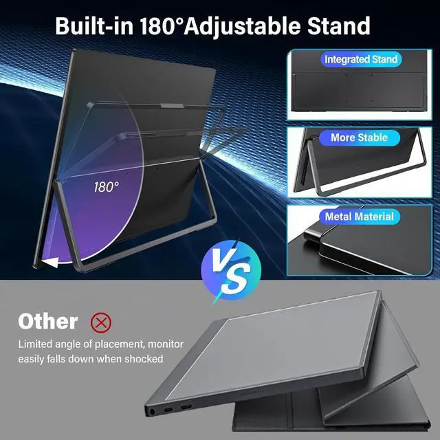 Alt view image 4 of 7 - 18 Inch 260Hz Portable Gaming Monitor,2K QHD 100% DCI-P3 Portable Monitor Gameplus HDR FreeSync Laptop Monitors,Portable Screen for PC Phone Game Console