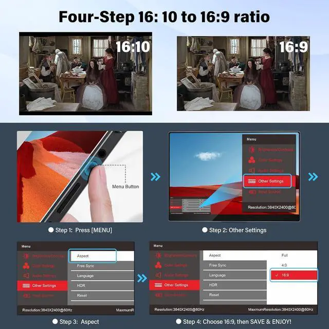 Alt view image 7 of 7 - 18 Inch 260Hz Portable Gaming Monitor,2K QHD 100% DCI-P3 Portable Monitor Gameplus HDR FreeSync Laptop Monitors,Portable Screen for PC Phone Game Console