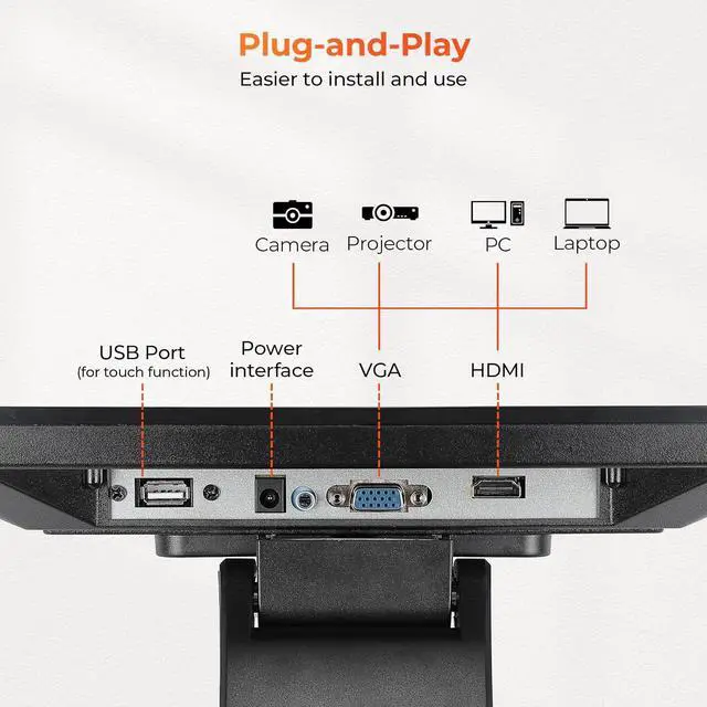 Alt view image 6 of 7 - 12-inch POS Touchscreen Monitor, LED POS Monitor, HDMI/VGA Capacitive Screen Display, Foldable Stand for Small Business, Retail, Restaurant, Bar, No Driver Required