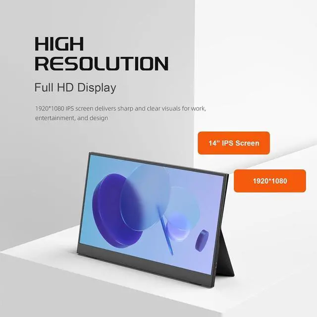 Alt view image 2 of 7 - Portable Monitor 14" Small Screen with 1920x1080 Screen, Gaming Monitor for PC/Laptop/Console, Ultra-Slim Portable Screen, PC Monitor for Office, Study & Travel with Magnetic Leather Cover