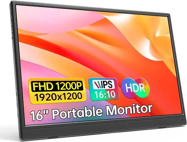 Main image of Portable Monitor 16.0inch FHD 1920 * 1200P USB C HDMI Ultra-Slim IPS Travel Display & Speakers, HDR Plug&Play, External Monitor for Laptop PC, Phone,Mac