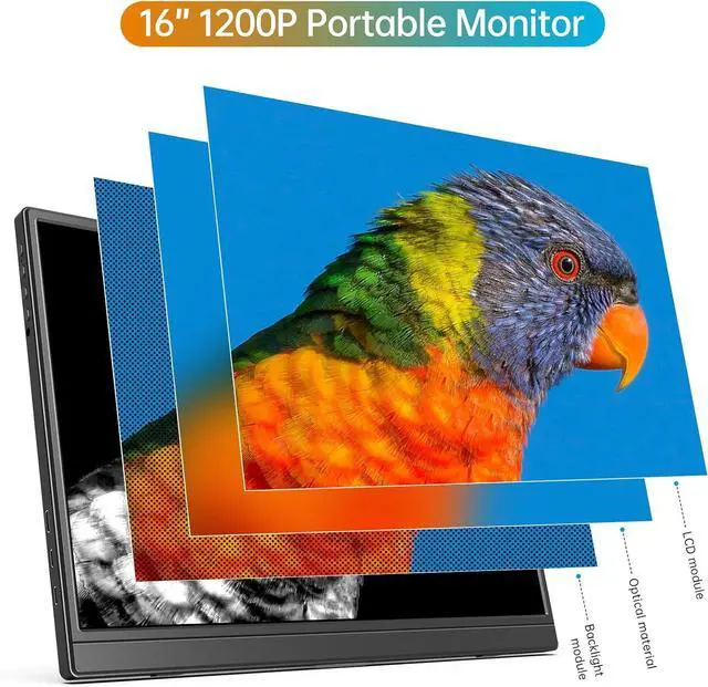 Alt view image 2 of 7 - Portable Monitor 16.0inch FHD 1920 * 1200P USB C HDMI Ultra-Slim IPS Travel Display & Speakers, HDR Plug&Play, External Monitor for Laptop PC, Phone,Mac
