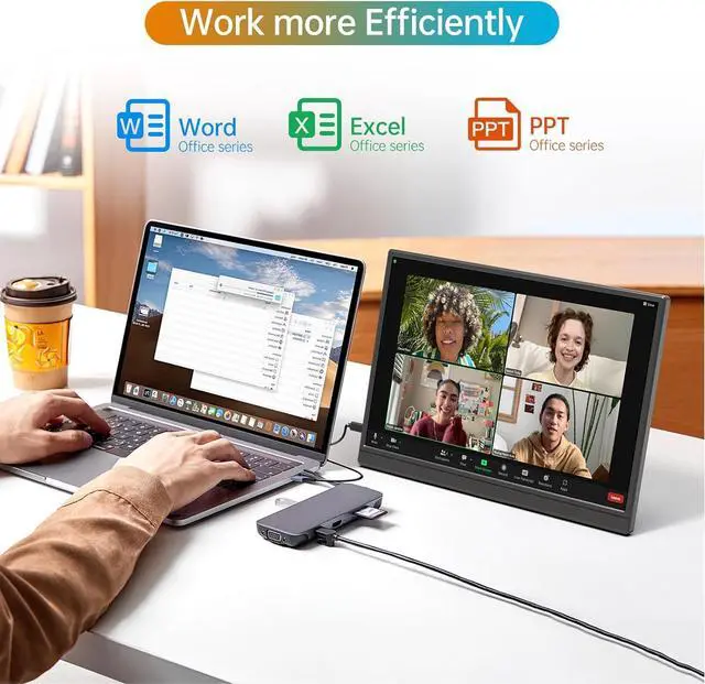 Alt view image 5 of 7 - Portable Monitor 16.0inch FHD 1920 * 1200P USB C HDMI Ultra-Slim IPS Travel Display & Speakers, HDR Plug&Play, External Monitor for Laptop PC, Phone,Mac