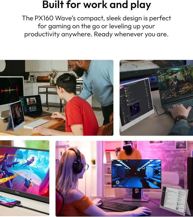 Alt view image 6 of 6 - PX160 Wave Blue Portable Monitor 15.6 inch 60Hz FHD 1080p IPS Panel HDR Screen Cover Stand USB-C HDMI Laptop Screen Extender Portable Monitor for Laptop, PC, Console, Phone