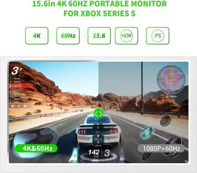 Alt view image 4 of 7 - 15.6" Portable Monitor for Xbox Series S 4K Portable Gaming Monitor IPS Screen for Xbox Series Snot Included with Two HDMI, HDR, Freesync Game Mode Travel Monitor