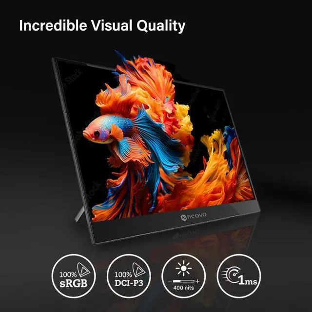 Alt view image 5 of 7 - N1651 15.6 Inch OLED Portable Monitor 4K, 3840 ×2160P, Dual USB C, Mini HDMI, 10-bit Colors,100% DCI-P3, 100% sRGB, 400 Nits, 1ms, HDR True Black 400 Ready, Carrying Bag Included