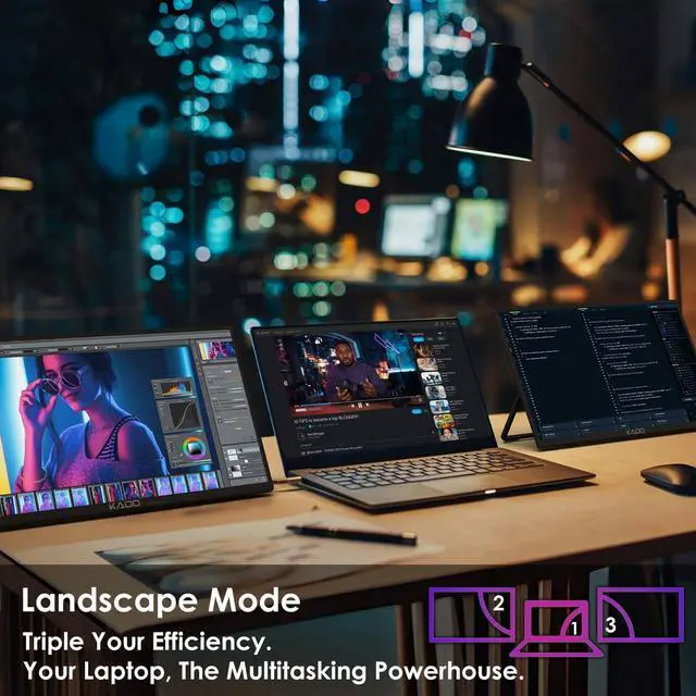 Alt view image 2 of 7 - Dual Portable Monitor Setup - 2-Pack 15.6" 1080p IPS Triple Monitor Extender for Laptop, 1920x1080 HDMI USB-C 180° Kickstand Built-in Speakers, Stacked Desktop Setup Office Gaming Daytrading