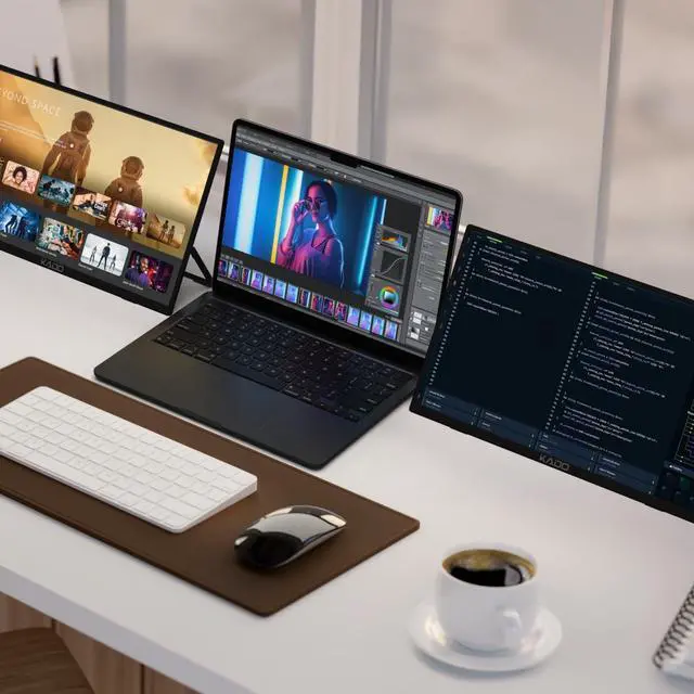 Alt view image 7 of 7 - Dual Portable Monitor Setup - 2-Pack 15.6" 1080p IPS Triple Monitor Extender for Laptop, 1920x1080 HDMI USB-C 180° Kickstand Built-in Speakers, Stacked Desktop Setup Office Gaming Daytrading