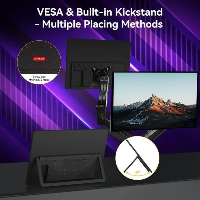 Alt view image 7 of 7 - 14 inch Portable Touchscreen Monitor, 2K 3:2 QHD IPS Display with Tempered Glass, USB-C HDMI, Kickstand & Sleeve, Travel Monitor, External Second, Portable Touch Screen for Laptop, Phone, PC, Mac