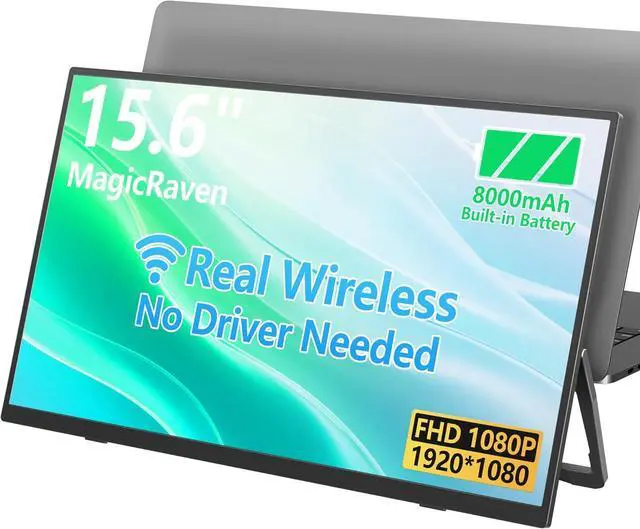 Main image of 8000 mAh Wireless Portable Monitor, 15.6" 1080P IPS Laptop Screen, Second Computer Gaming Display with Speakers, Travel Monitor for Windows/Mac/Android/iOS/Gaming Console