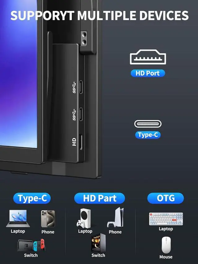Alt view image 5 of 7 - 8000 mAh Wireless Portable Monitor, 15.6" 1080P IPS Laptop Screen, Second Computer Gaming Display with Speakers, Travel Monitor for Windows/Mac/Android/iOS/Gaming Console
